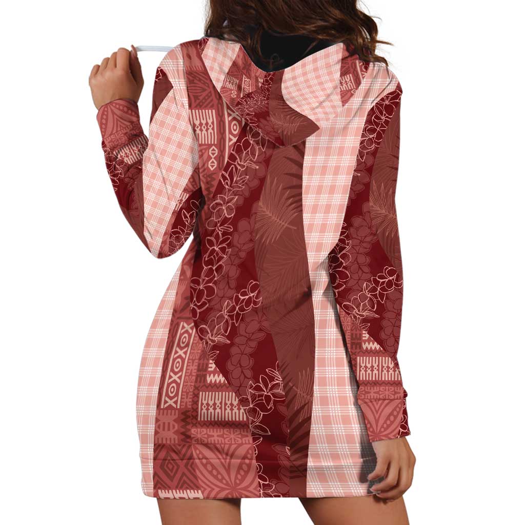 Polynesian Tribal Pattern Patchwork Picturesque Hoodie Dress Crimson LT7 - Polynesian Pride