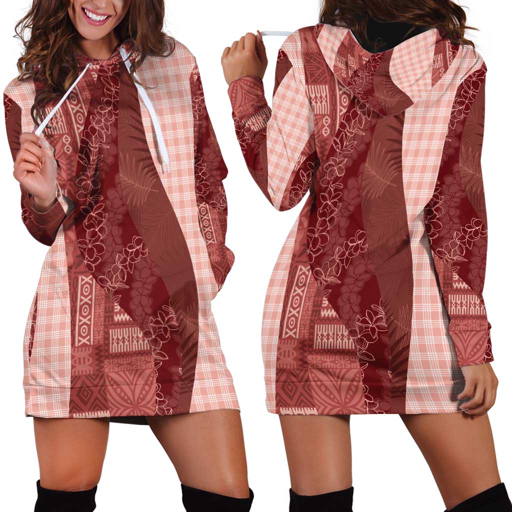 Polynesian Tribal Pattern Patchwork Picturesque Hoodie Dress Crimson LT7 - Polynesian Pride