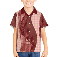 Polynesian Tribal Pattern Patchwork Picturesque Kid Hawaiian Shirt Crimson LT7 Kid Crimson - Polynesian Pride