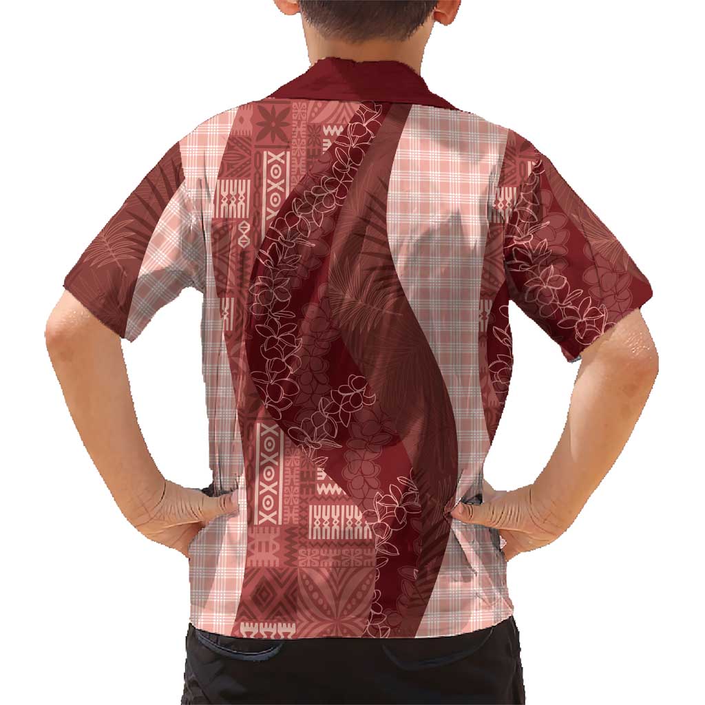 Polynesian Tribal Pattern Patchwork Picturesque Kid Hawaiian Shirt Crimson LT7 - Polynesian Pride