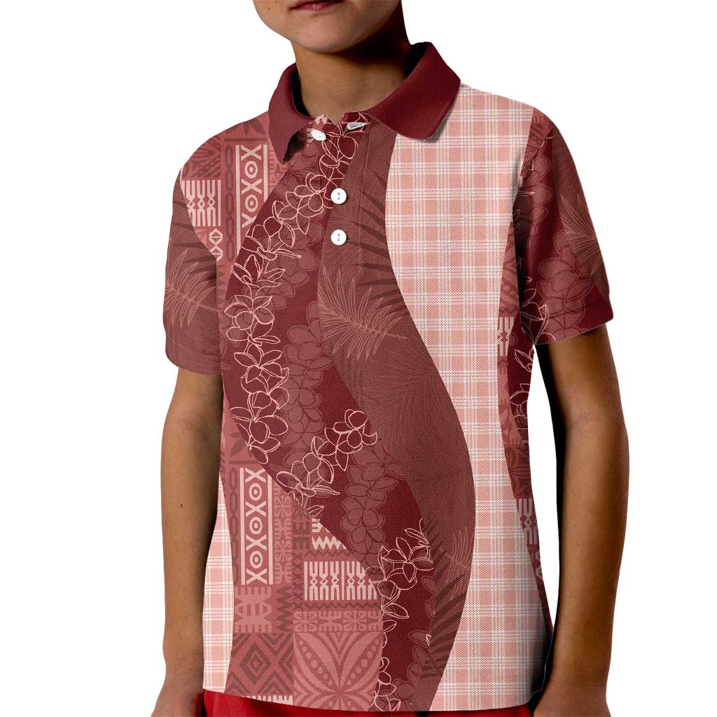 Polynesian Tribal Pattern Patchwork Picturesque Kid Polo Shirt Crimson LT7 Kid Crimson - Polynesian Pride
