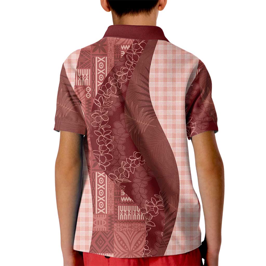 Polynesian Tribal Pattern Patchwork Picturesque Kid Polo Shirt Crimson LT7 - Polynesian Pride