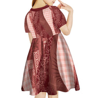 Polynesian Tribal Pattern Patchwork Picturesque Kid Short Sleeve Dress Crimson LT7 - Polynesian Pride