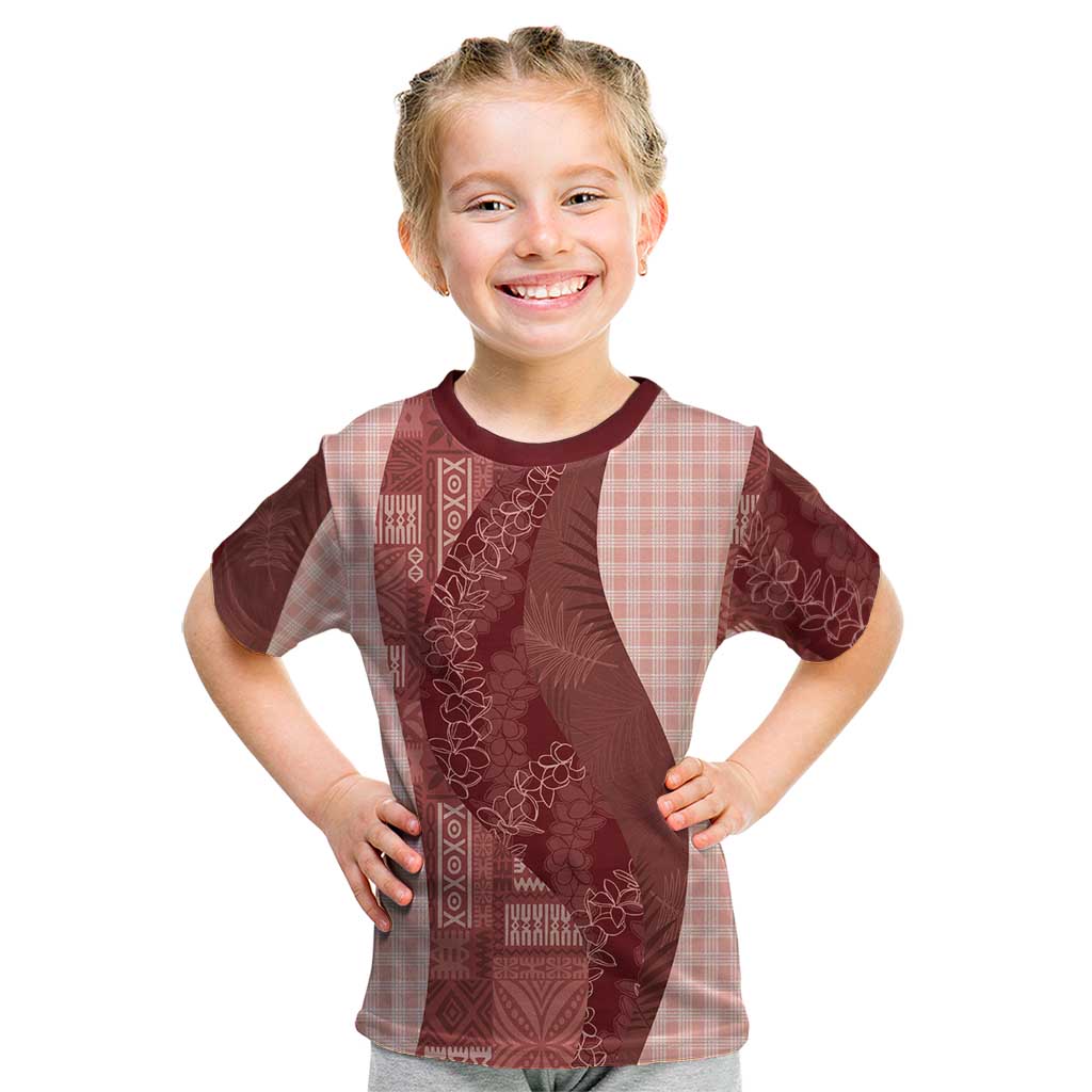 Polynesian Tribal Pattern Patchwork Picturesque Kid T Shirt Crimson LT7 Crimson - Polynesian Pride