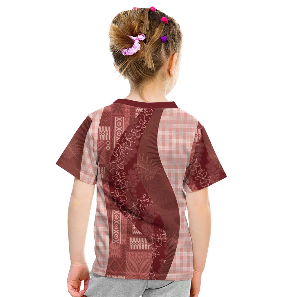 Polynesian Tribal Pattern Patchwork Picturesque Kid T Shirt Crimson LT7 - Polynesian Pride