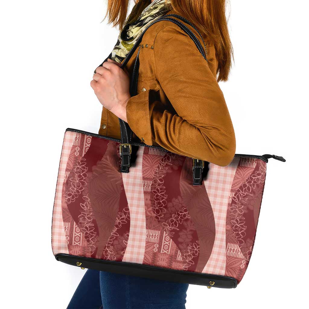 Polynesian Tribal Pattern Patchwork Picturesque Leather Tote Bag Crimson LT7 Crimson - Polynesian Pride