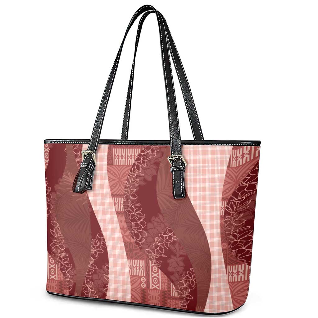 Polynesian Tribal Pattern Patchwork Picturesque Leather Tote Bag Crimson LT7 - Polynesian Pride