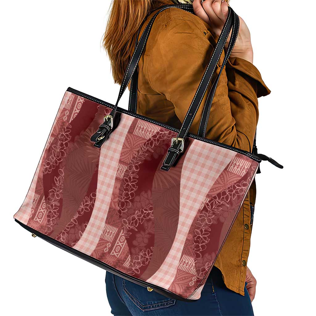 Polynesian Tribal Pattern Patchwork Picturesque Leather Tote Bag Crimson LT7 - Polynesian Pride