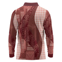 Polynesian Tribal Pattern Patchwork Picturesque Long Sleeve Polo Shirt Crimson LT7 - Polynesian Pride