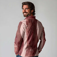 Polynesian Tribal Pattern Patchwork Picturesque Long Sleeve Polo Shirt Crimson LT7 - Polynesian Pride