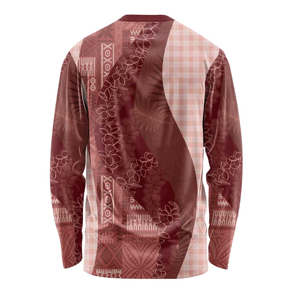 Polynesian Tribal Pattern Patchwork Picturesque Long Sleeve Shirt Crimson LT7 - Polynesian Pride