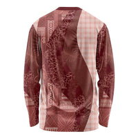 Polynesian Tribal Pattern Patchwork Picturesque Long Sleeve Shirt Crimson LT7 - Polynesian Pride