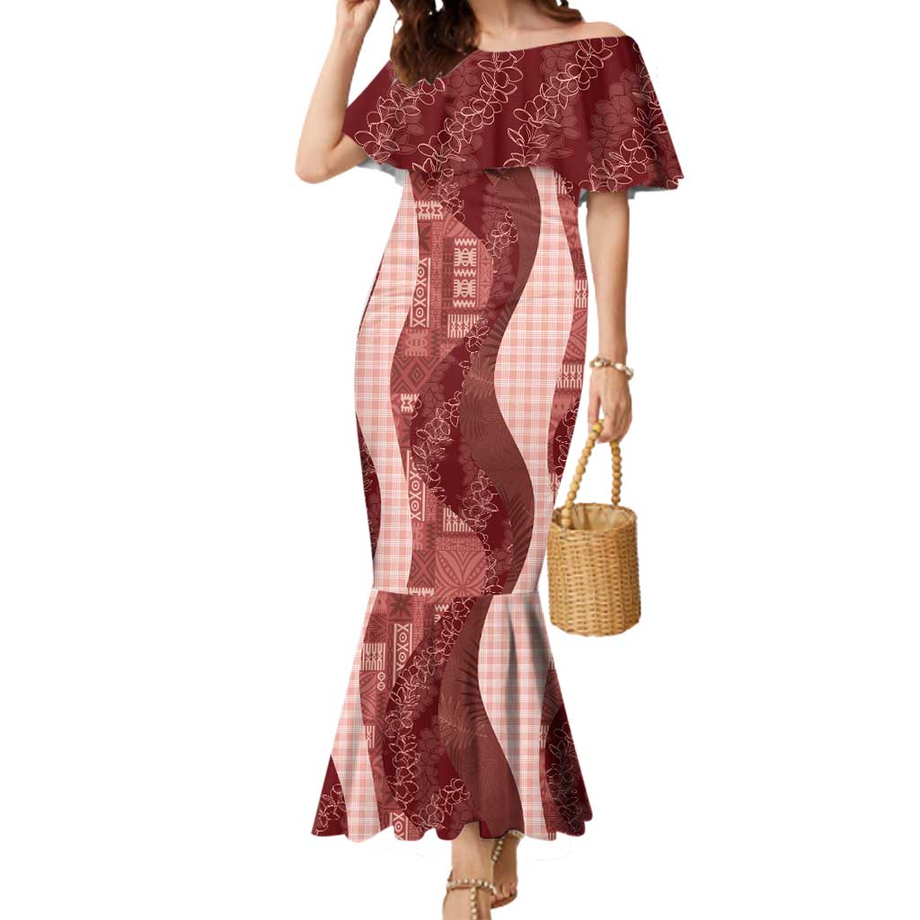 Polynesian Tribal Pattern Patchwork Picturesque Mermaid Dress Crimson LT7 Women Crimson - Polynesian Pride
