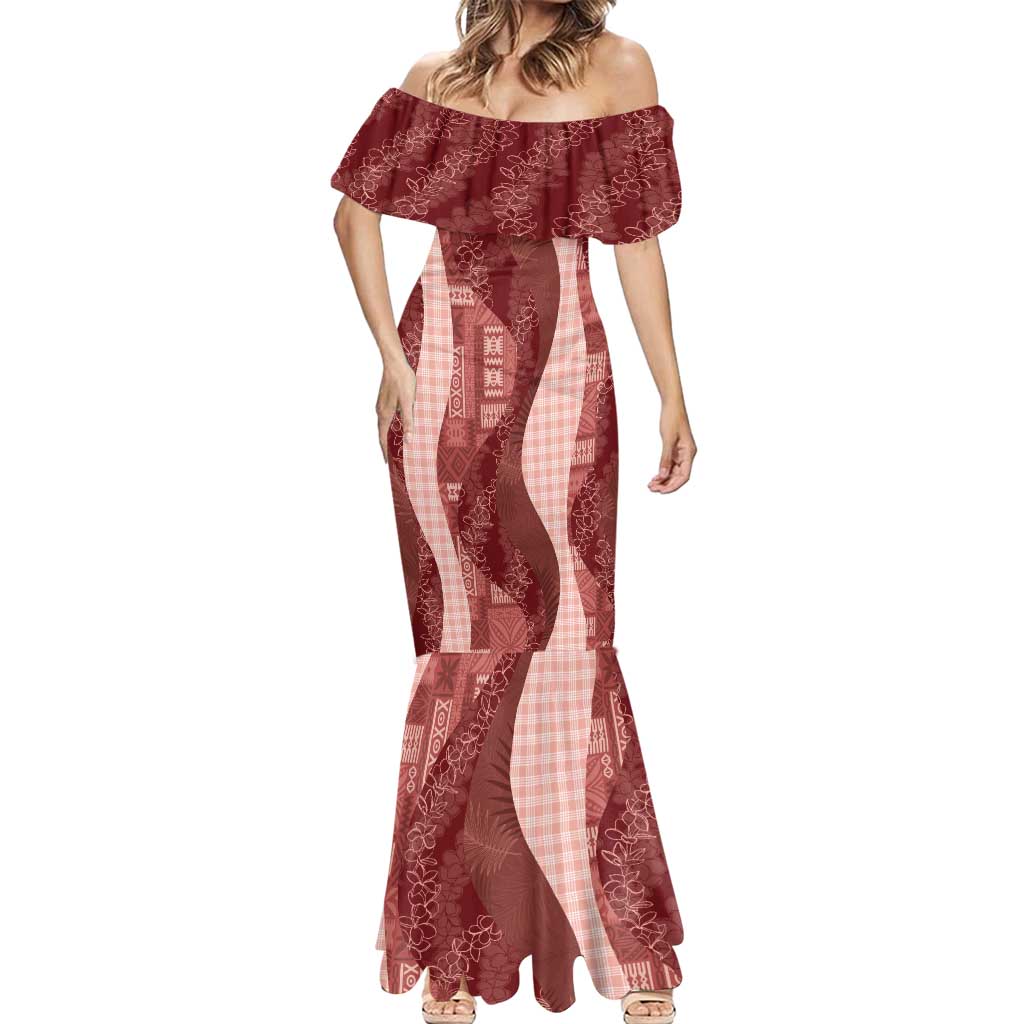 Polynesian Tribal Pattern Patchwork Picturesque Mermaid Dress Crimson LT7 - Polynesian Pride