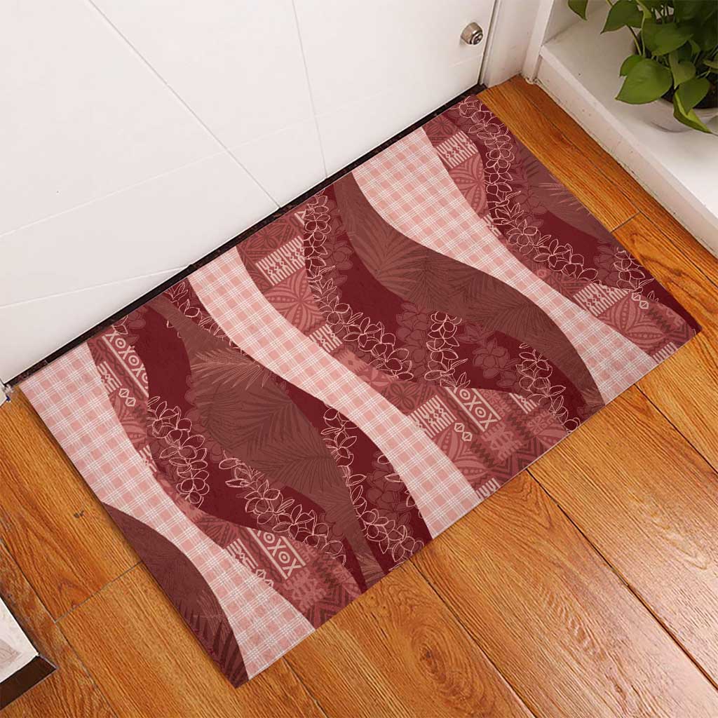 Polynesian Tribal Pattern Patchwork Picturesque Rubber Doormat Crimson LT7 - Polynesian Pride