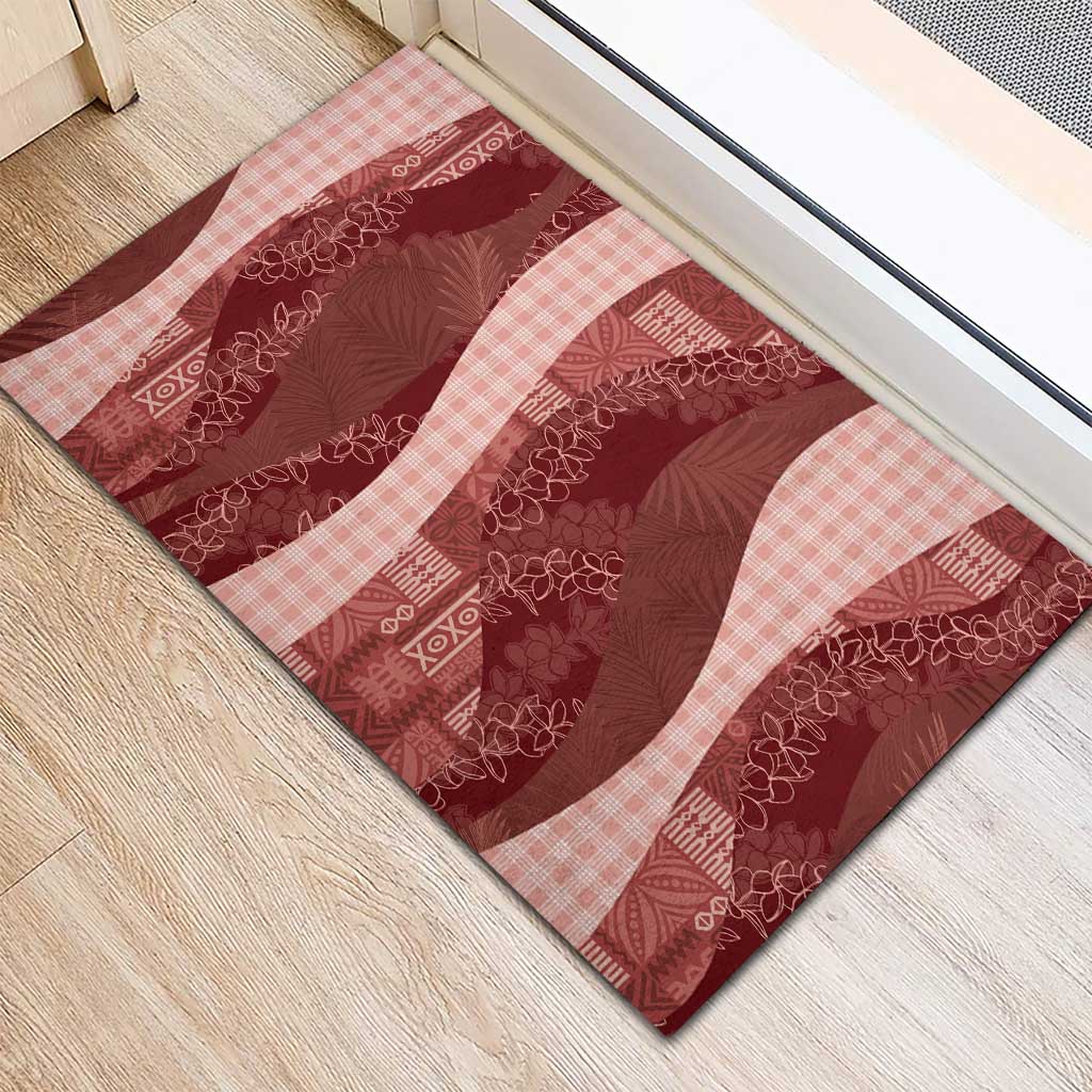 Polynesian Tribal Pattern Patchwork Picturesque Rubber Doormat Crimson LT7 - Polynesian Pride