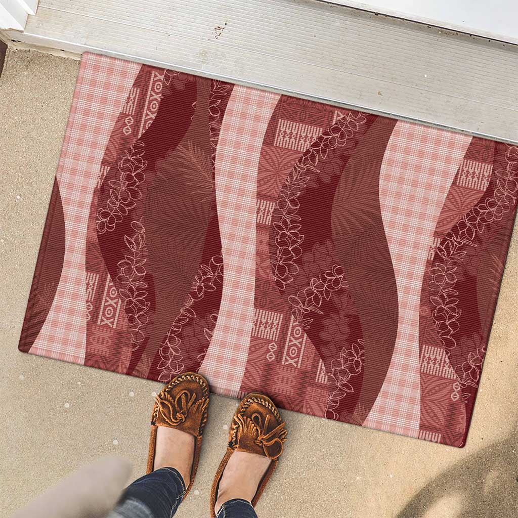Polynesian Tribal Pattern Patchwork Picturesque Rubber Doormat Crimson LT7 - Polynesian Pride