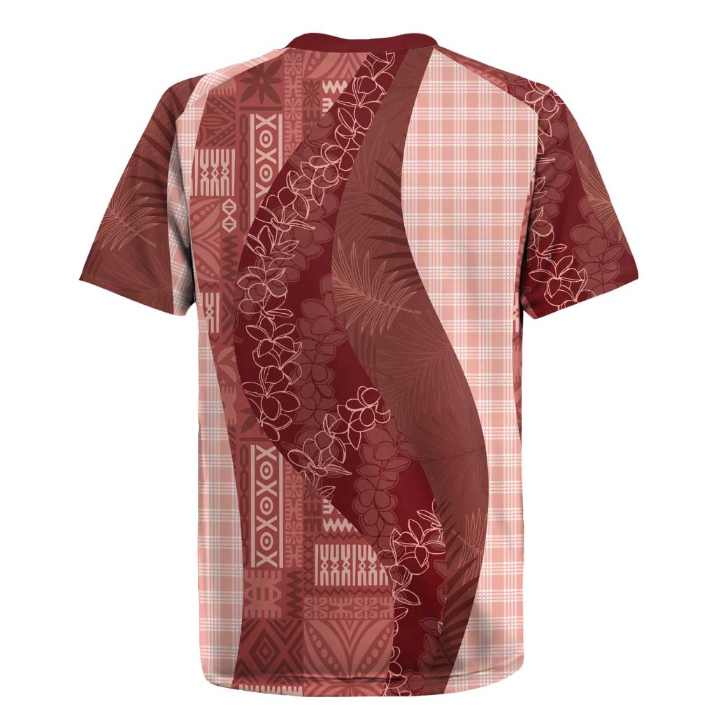 Polynesian Tribal Pattern Patchwork Picturesque Rugby Jersey Crimson LT7 - Polynesian Pride