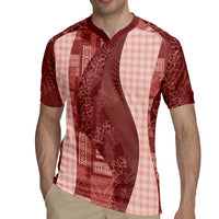 Polynesian Tribal Pattern Patchwork Picturesque Rugby Jersey Crimson LT7 - Polynesian Pride