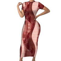 Polynesian Tribal Pattern Patchwork Picturesque Short Sleeve Bodycon Dress Crimson
