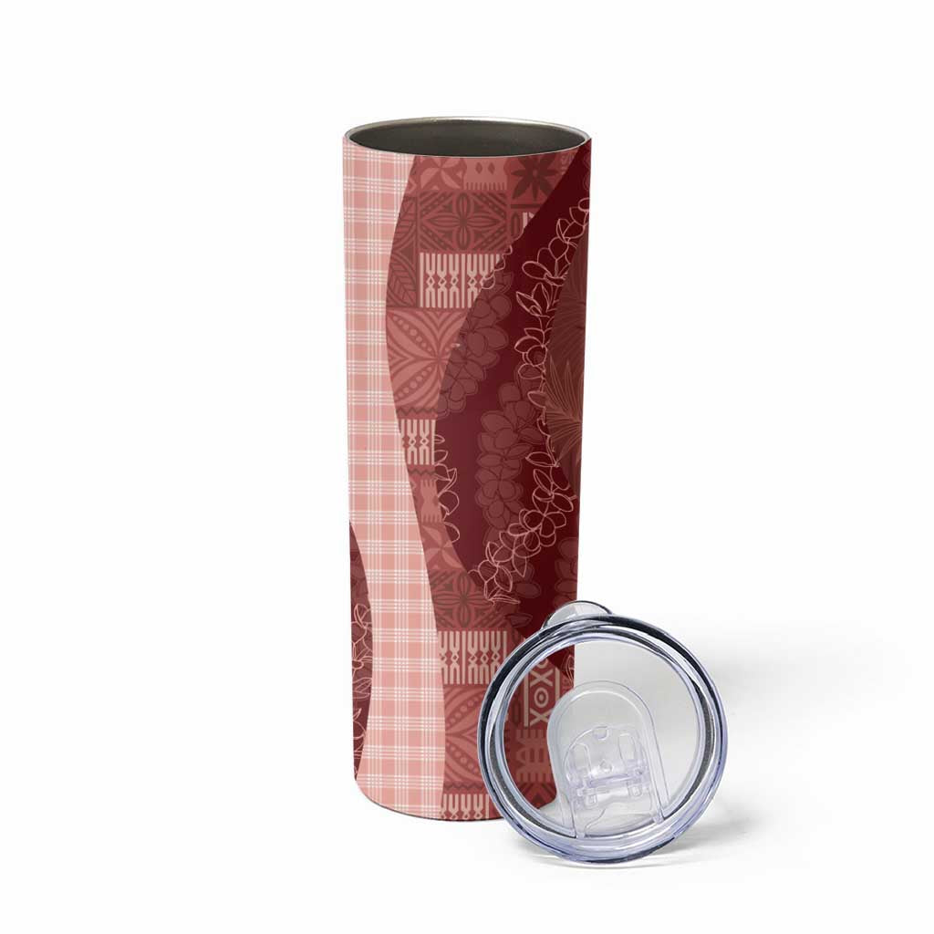Polynesian Tribal Pattern Patchwork Picturesque Skinny Tumbler Crimson LT7 - Polynesian Pride