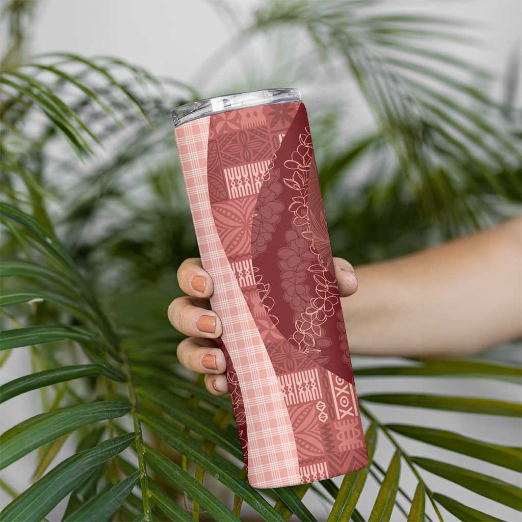 Polynesian Tribal Pattern Patchwork Picturesque Skinny Tumbler Crimson LT7 - Polynesian Pride