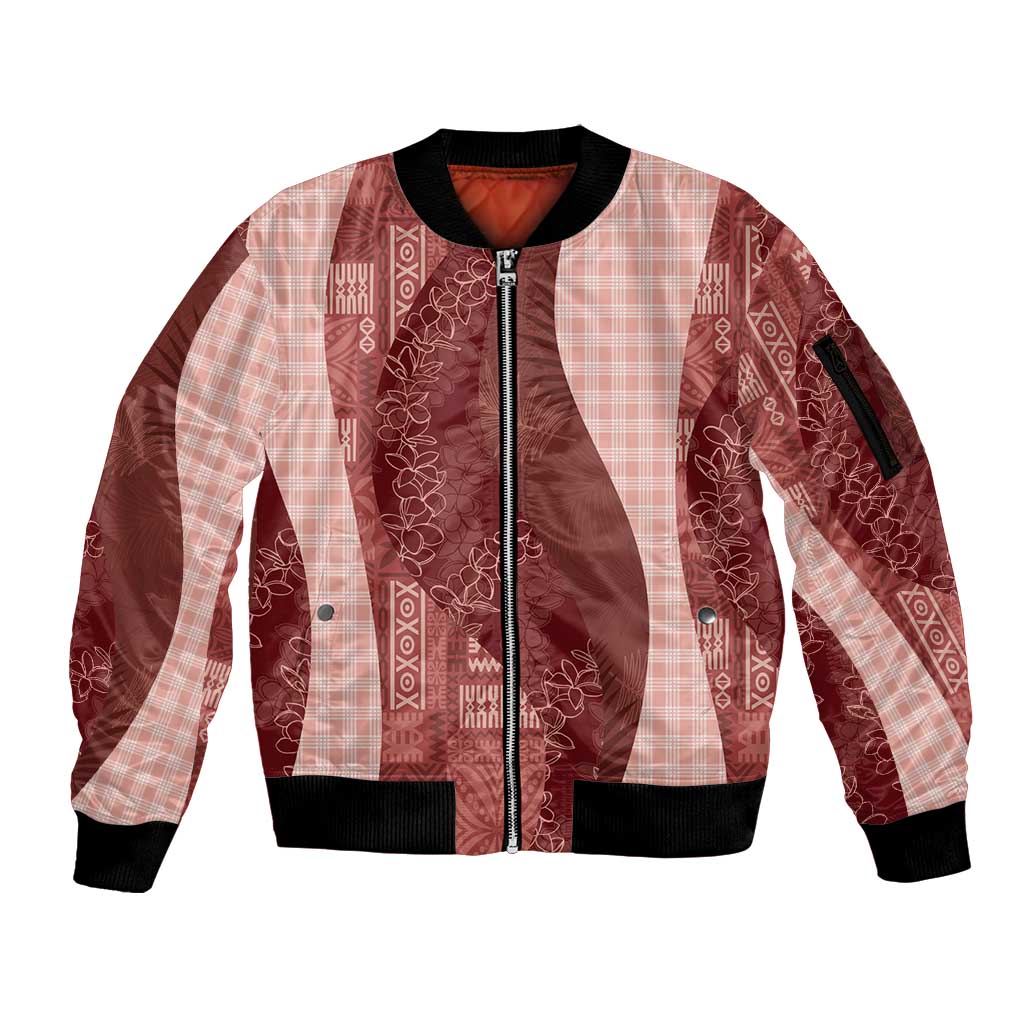 Polynesian Tribal Pattern Patchwork Picturesque Sleeve Zip Bomber Jacket Crimson LT7 Unisex Crimson - Polynesian Pride