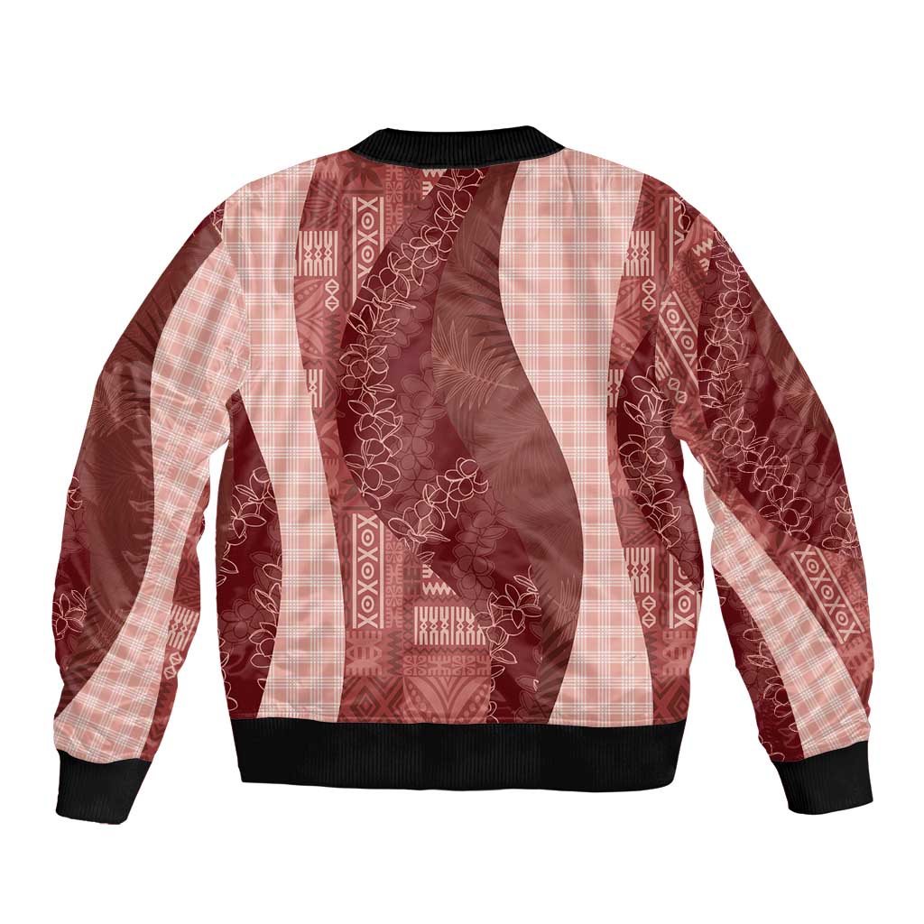 Polynesian Tribal Pattern Patchwork Picturesque Sleeve Zip Bomber Jacket Crimson LT7 - Polynesian Pride