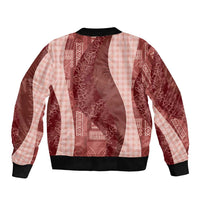 Polynesian Tribal Pattern Patchwork Picturesque Sleeve Zip Bomber Jacket Crimson LT7 - Polynesian Pride