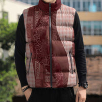 Polynesian Tribal Pattern Patchwork Picturesque Sleeveless Puffer Jacket Crimson LT7 - Polynesian Pride