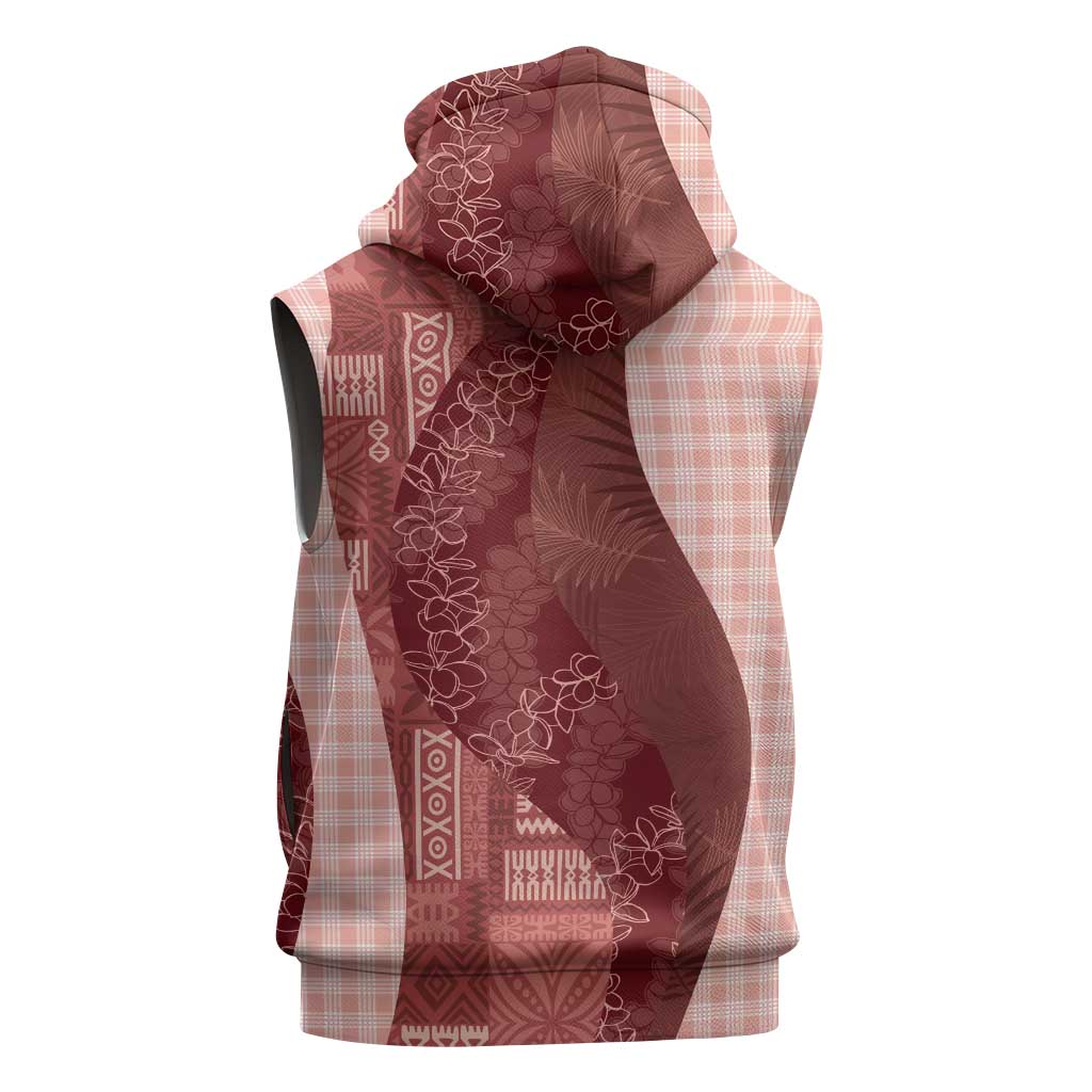 Polynesian Tribal Pattern Patchwork Picturesque Sleeveless Zip Hoodie Crimson LT7 - Polynesian Pride