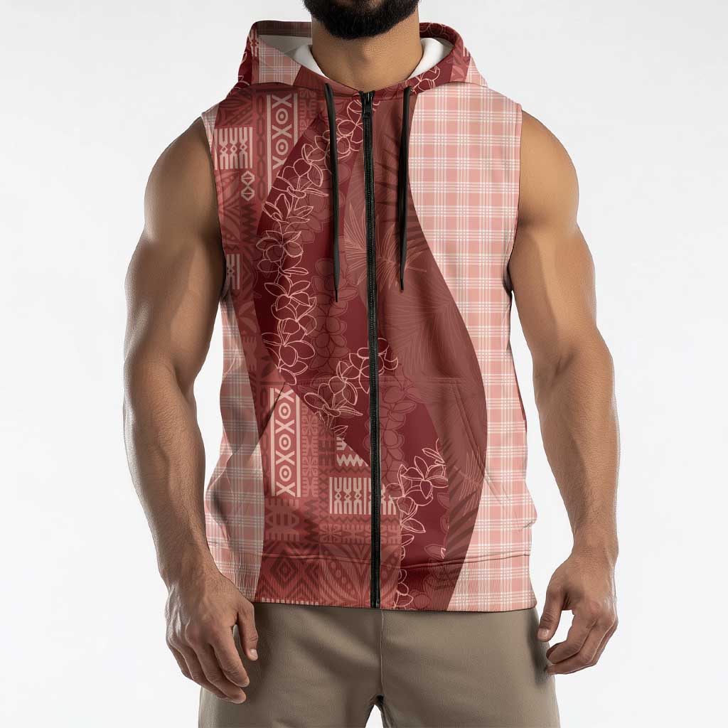 Polynesian Tribal Pattern Patchwork Picturesque Sleeveless Zip Hoodie Crimson LT7 - Polynesian Pride