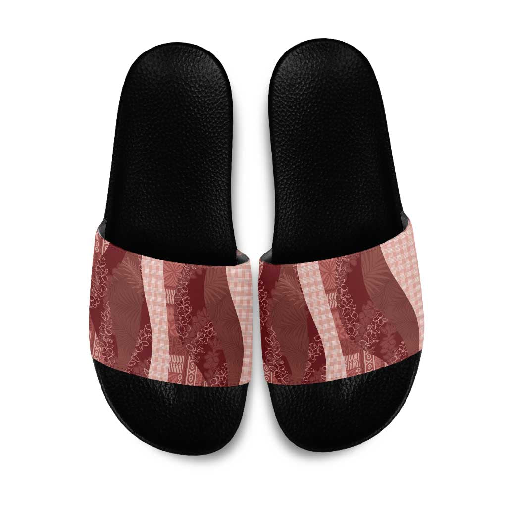 Polynesian Tribal Pattern Patchwork Picturesque Slide Sandals Crimson LT7 Crimson - Polynesian Pride
