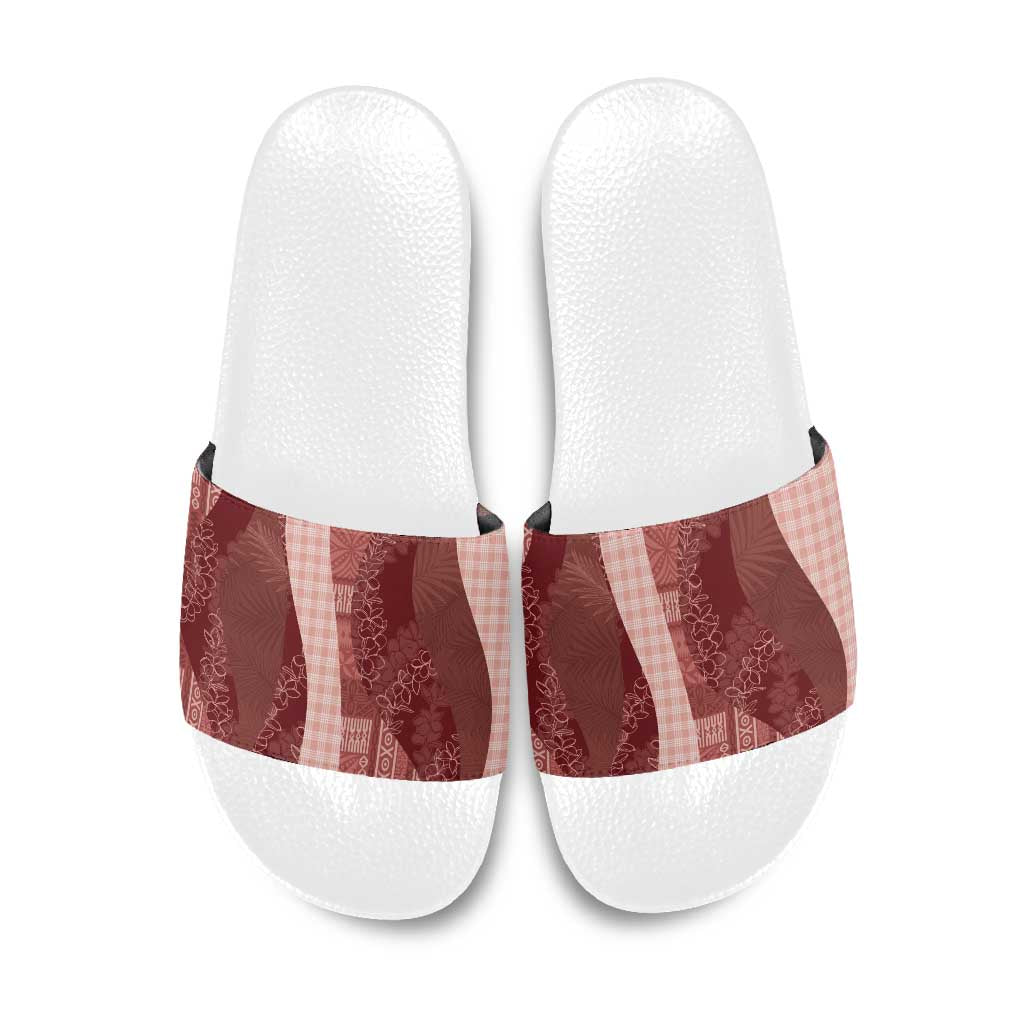 Polynesian Tribal Pattern Patchwork Picturesque Slide Sandals Crimson LT7 Crimson - Polynesian Pride