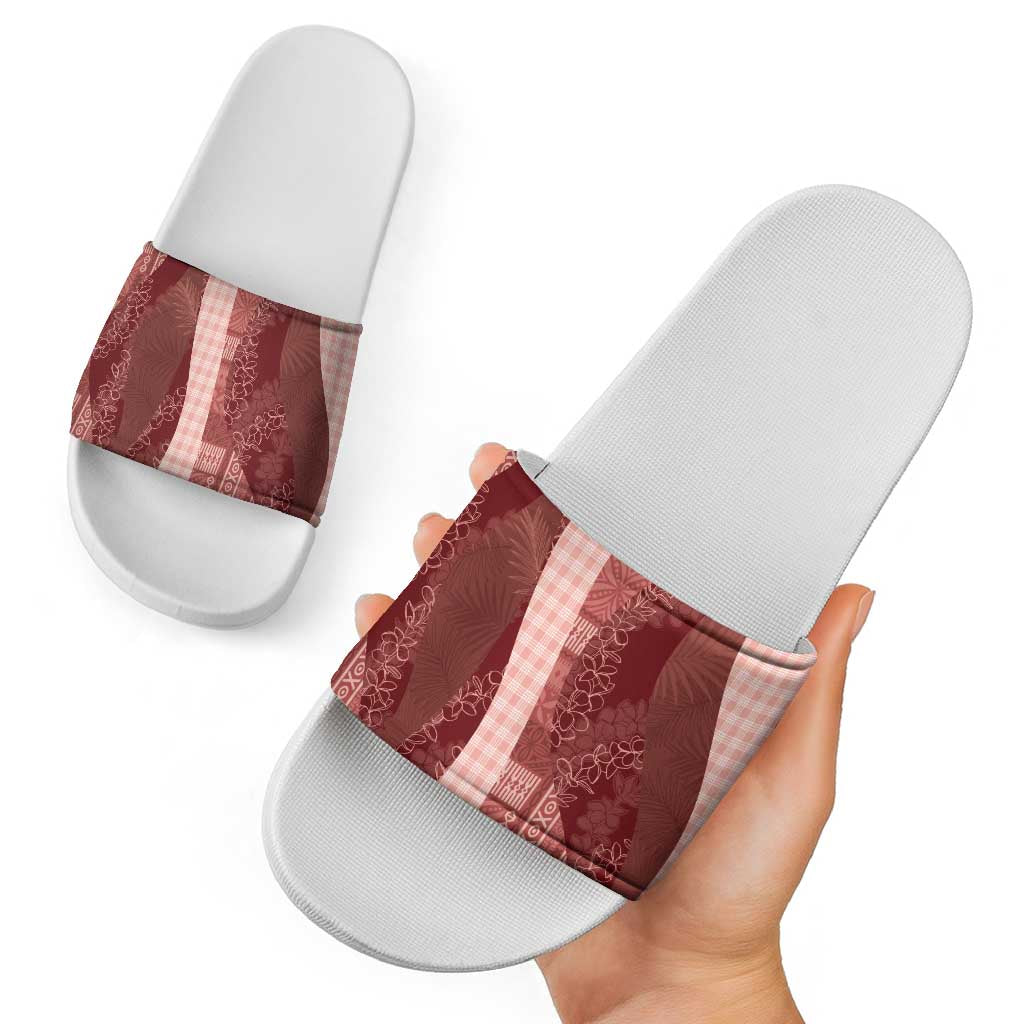 Polynesian Tribal Pattern Patchwork Picturesque Slide Sandals Crimson LT7 - Polynesian Pride