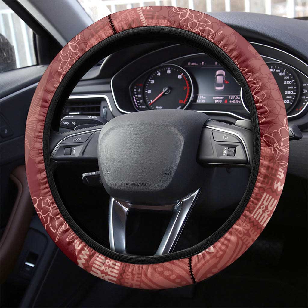 Polynesian Tribal Pattern Patchwork Picturesque Steering Wheel Cover Crimson LT7 - Polynesian Pride