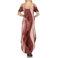 Polynesian Tribal Pattern Patchwork Picturesque Summer Maxi Dress Crimson LT7 - Polynesian Pride