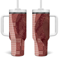 Polynesian Tribal Pattern Patchwork Picturesque Tumbler With Handle Crimson LT7 One Size: 40 oz Crimson - Polynesian Pride