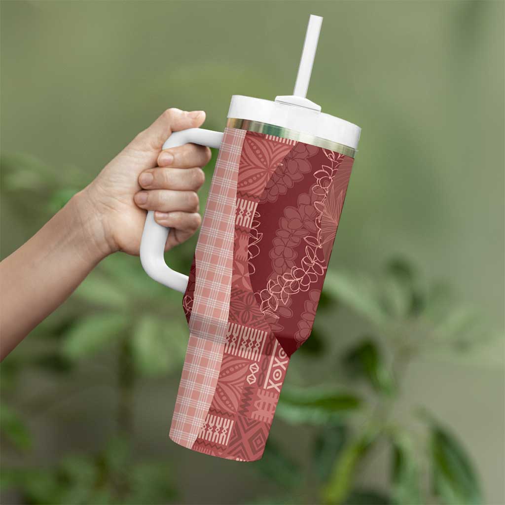 Polynesian Tribal Pattern Patchwork Picturesque Tumbler With Handle Crimson LT7 - Polynesian Pride