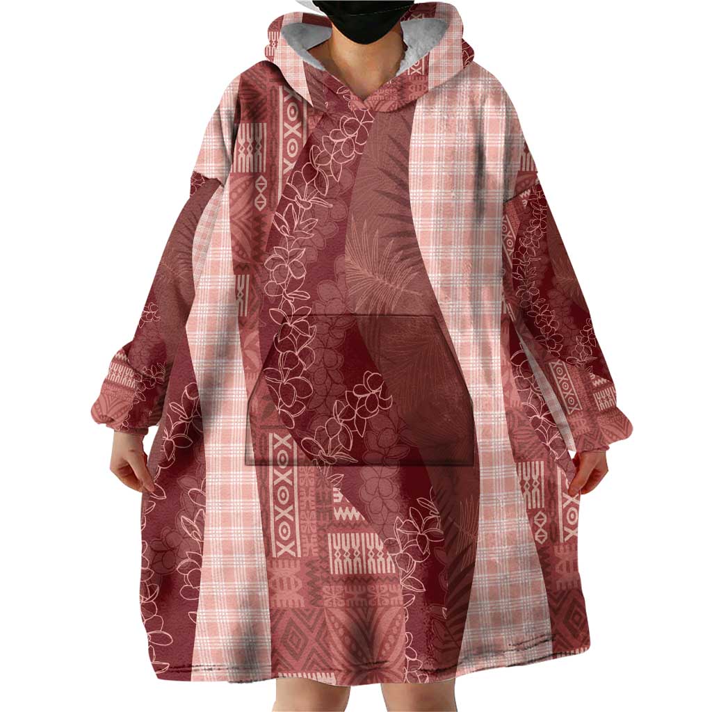 Polynesian Tribal Pattern Patchwork Picturesque Wearable Blanket Hoodie Crimson LT7 - Polynesian Pride