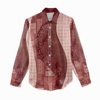 Polynesian Tribal Pattern Patchwork Picturesque Women Casual Shirt Crimson LT7 - Polynesian Pride