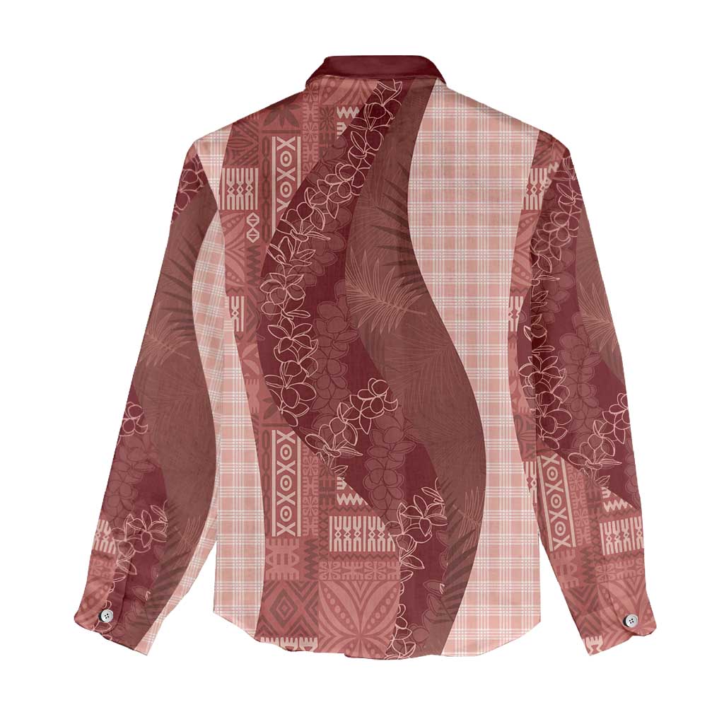 Polynesian Tribal Pattern Patchwork Picturesque Women Casual Shirt Crimson LT7 - Polynesian Pride