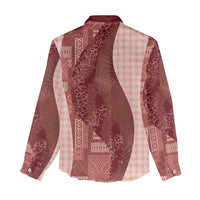 Polynesian Tribal Pattern Patchwork Picturesque Women Casual Shirt Crimson LT7 - Polynesian Pride