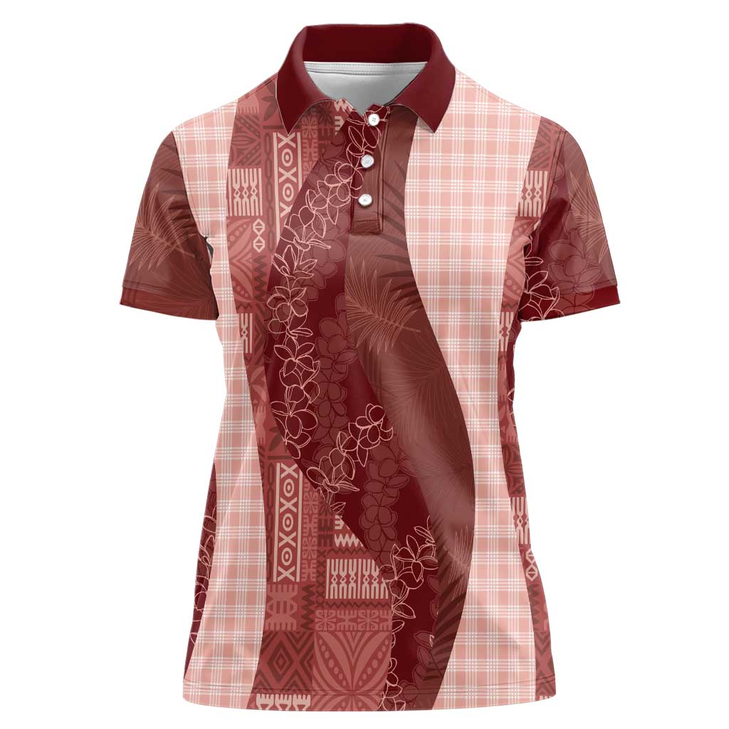 Polynesian Tribal Pattern Patchwork Picturesque Women Polo Shirt Crimson LT7 Female Crimson - Polynesian Pride