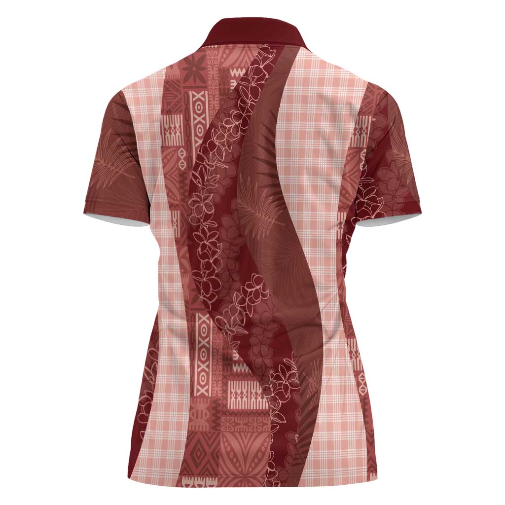 Polynesian Tribal Pattern Patchwork Picturesque Women Polo Shirt Crimson LT7 - Polynesian Pride