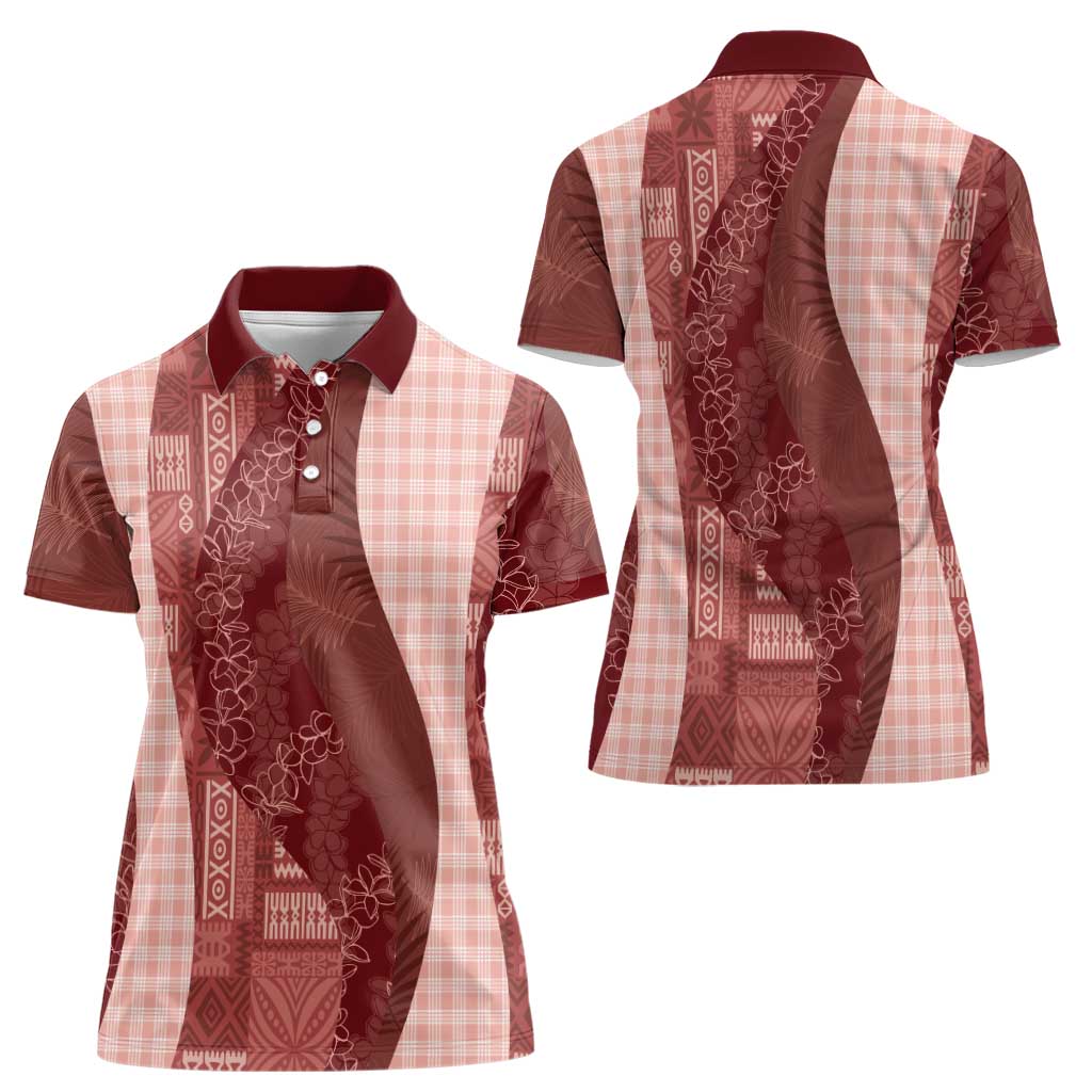Polynesian Tribal Pattern Patchwork Picturesque Women Polo Shirt Crimson LT7 - Polynesian Pride
