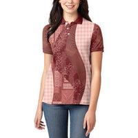 Polynesian Tribal Pattern Patchwork Picturesque Women Polo Shirt Crimson LT7 - Polynesian Pride