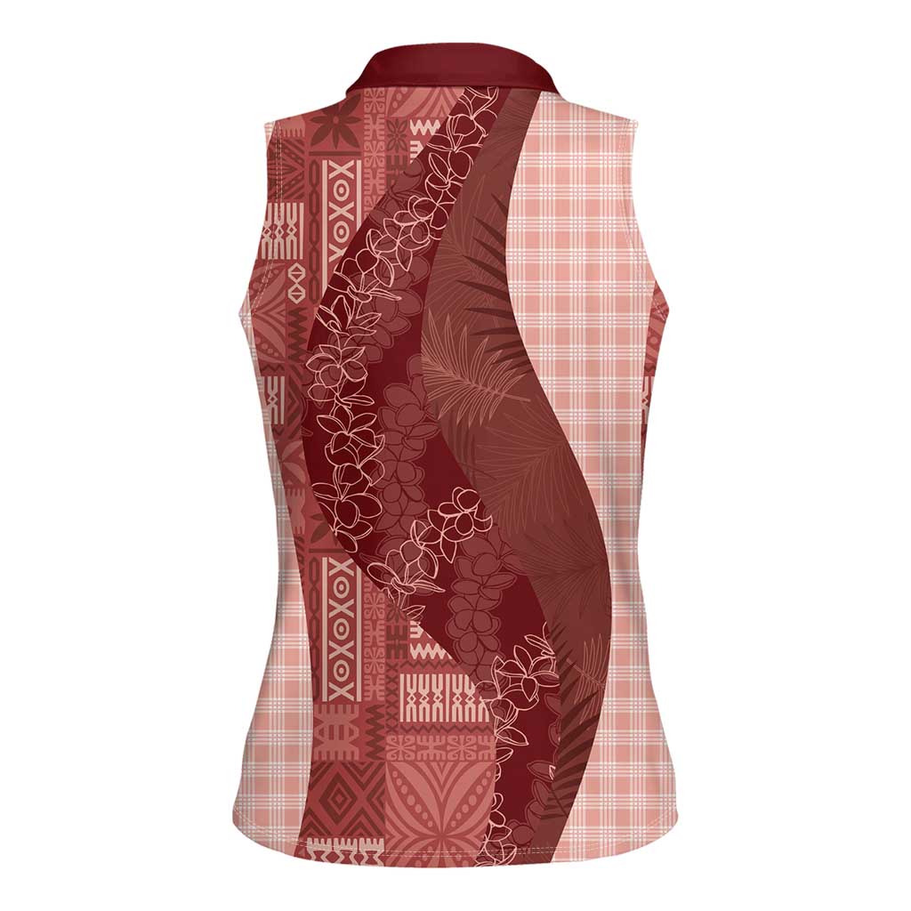 Polynesian Tribal Pattern Patchwork Picturesque Women Sleeveless Polo Shirt Crimson LT7 - Polynesian Pride