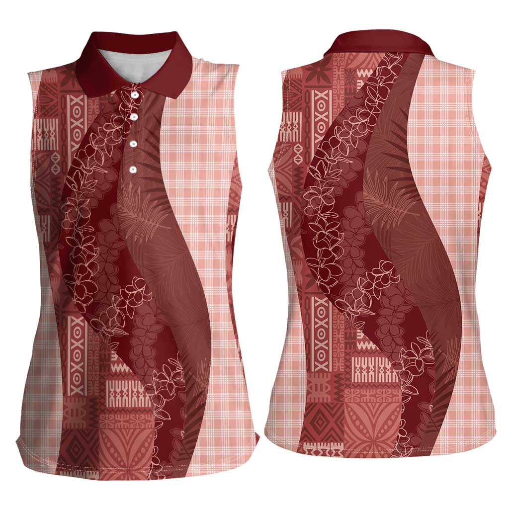 Polynesian Tribal Pattern Patchwork Picturesque Women Sleeveless Polo Shirt Crimson LT7 - Polynesian Pride