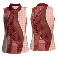 Polynesian Tribal Pattern Patchwork Picturesque Women Sleeveless Polo Shirt Crimson LT7 - Polynesian Pride